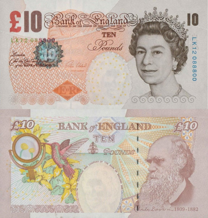 MAREA BRITANIE █ bancnota █ 10 Pounds █ 2015 █ P389e █ Cleland █ UNC necirculata