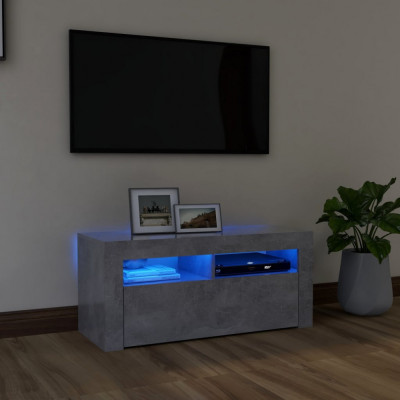 vidaXL Comodă TV cu lumini LED, gri beton, 90x35x40 cm foto