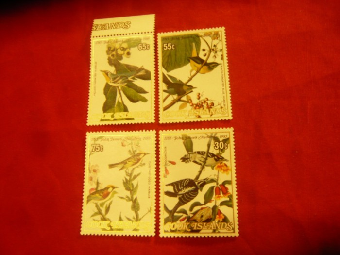 Serie mica Cook Islands 1985 J.Audubon-200 Ani - Flora-Fauna , 4 valori (din 6)