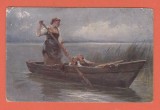 AMS - CP FEMEIE CU COPII PE BARCA, 1923