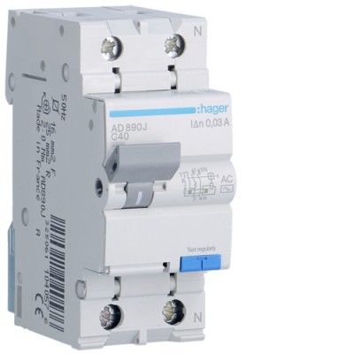 Siguranta diferential 40A 1P+N C 30mA 4.5Ka Hager AD890J foto