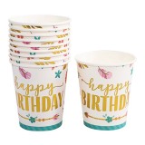 Set 10 pahare, flippy, imprimeu happy birthday gold, din carton, 250 ml, 7.5 x 8.5 x 5.2 cm, multicolor