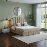 Cumpara ieftin Pat Cadiz 160x200 cm Tapitat Catifea Bej Somiera Inclusa (cod ML 2003)