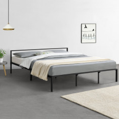 [en.casa]® Pat rama metalica Imatra 4, 210cm x 185cm x 60cm, otel, negru mat, dublu, forma moderna minimalista HausGarden Leisure