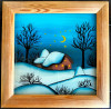Peisaj de iarnă - pictură naivă pe sticlă, Peisaje, Ulei, Altul