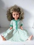 Papusa Aradeanca veche, 57cm, par lung blond, ochi verzi, anii 70-80,