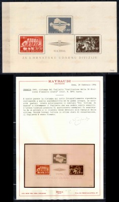 Croatia 1945, Mi #170-172 I = Bl 8**, Reprint Oficial cu CERTIFICAT, WWII, razboi, Divizia Croata de Asalt, MNH, cota 2.200,- &amp;euro;! foto
