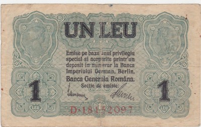 ROMANIA 1 LEU BGR 1917 F foto