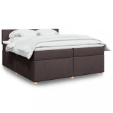 Cumpara ieftin Pat box spring cu saltea, maro &icirc;nchis, 200x200 cm, textil