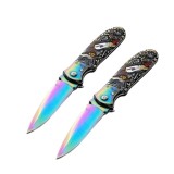 Cumpara ieftin Set de doua cutite automate, DEPOX&reg;, lamă multicolora, 24 cm, husa inclusa