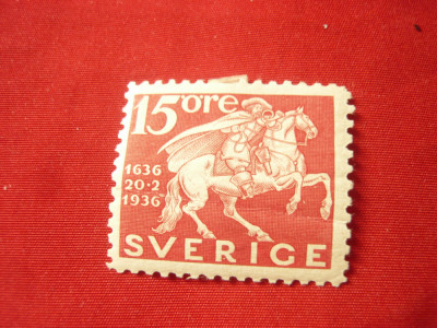 Timbru Suedia 1936 - 300 Ani Suedia , val.15 ore sarniera foto