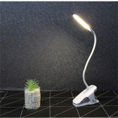 Lampa de birou, LED, alimentare USB, prindere tip clama, din ABS, brat flexibil, buton On/Off, lumina rece, alb