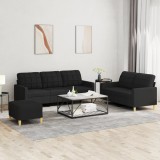 VidaXL Set de canapele cu perne, 3 piese, negru, textil