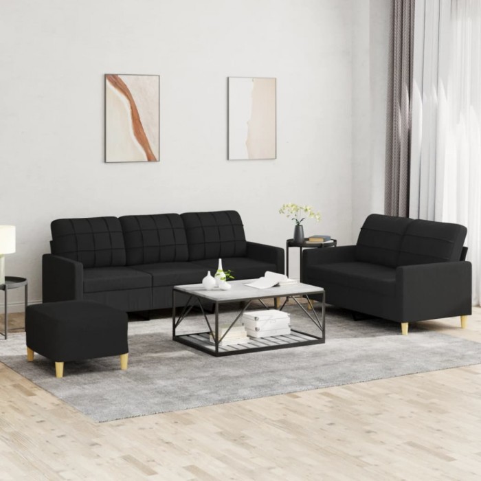 vidaXL Set de canapele cu perne, 3 piese, negru, textil 3201318