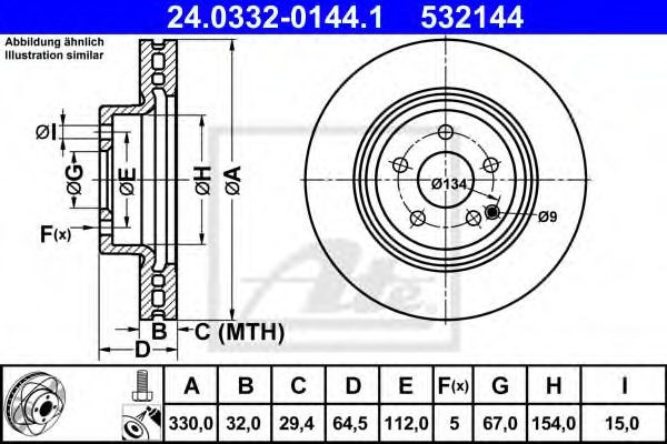 Disc frana MERCEDES E-CLASS T-Model (S211) (2003 - 2009) ATE 24.0332-0144.1