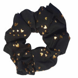 Elastic de par tip scrunchie, textil cu imprimeu, negru, Oem