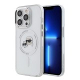 Husa pentru iPhone 14 Pro - Karl Lagerfeld IML MagSafe (KLHMP14LHLSKCH) - White Metal Karl&amp;Choupette Head