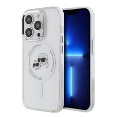 Husa pentru iPhone 14 Pro - Karl Lagerfeld IML MagSafe (KLHMP14LHLSKCH) - White Metal Karl&amp;Choupette Head