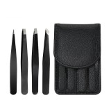 Cumpara ieftin Set 4 pensete multifunctionale, diferite forme, pentru gene, sprancene, inox, husa din piele ecologica inclusa