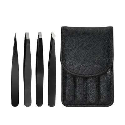 Set 4 pensete multifunctionale, diferite forme, pentru gene, sprancene, inox, husa din piele ecologica inclusa foto