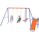 Outsunny Leagăn Infantil 4 &icirc;n 1 Columpio pentru Copii cu 2 Leagăne Individuale 1 Leagăn cu Planeator 1 Tobogan Multicolor | Aosom Romania
