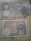 Algeria 20 francs 1932,16 x 10,5 cm + Algeria 5 francs 1941,13 x 9 cm = 200 lei