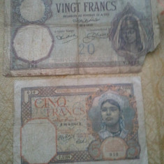 Algeria 20 francs 1932,16 x 10,5 cm + Algeria 5 francs 1941,13 x 9 cm = 200 lei