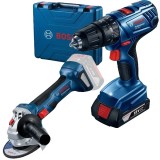 Bosch GSB 180-LI + GWS 180-LI - Masina de gaurit si insurubat cu percutie cu 1 acumulator Li-Ion 18 V 2 Ah 54 Nm valiza plastic + Polizor unghiular 12