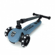 Trotineta copii pliabila cu roti luminoase Scoot Ride HighwayKick 3 Steel Bleu