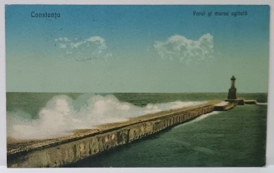 FARUL SI MAREA AGITATA , CONSTANTA , CARTE POSTALA , 1926 foto
