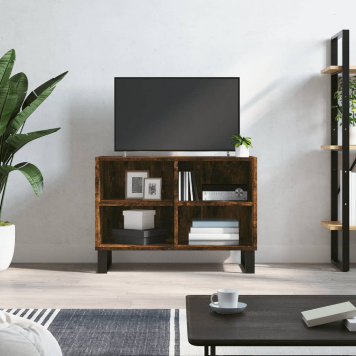 vidaXL Comodă TV, stejar fumuriu, 69,5x30x50 cm, lemn compozit