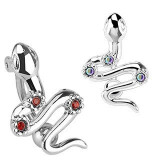 Piercing pentru buric din oțel - șarpe cu trei culori de zirconii - Culoare zirconiu piercing: Roșu - R
