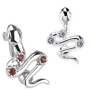Piercing pentru buric din oțel - șarpe cu trei culori de zirconii - Culoare zirconiu piercing: Roșu - R foto