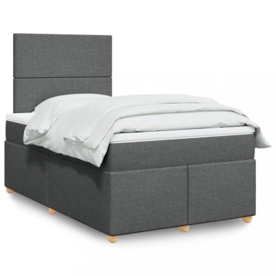 vidaXL Pat box spring cu saltea, gri &amp;icirc;nchis, 120x200 cm, textil 3293541 foto