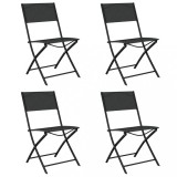 Set 4 Scaune Pliante Exterior vidaXL, Oțel Negru, Textilenă, Rezistente, Economie Spațiu, Grădină Terasă