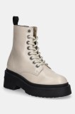 Tommy Jeans bocanci de piele TJW CHUNKY SHINY LEATHER BOOT culoarea bej, cu platforma, EN0EN02848