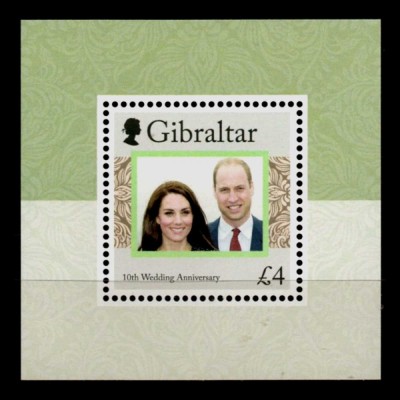 ✅(C46)Gibraltar 2021 &amp;quot;Printul William si Kate - aniversarea casatoriei - 10 ani &amp;quot;,nominal 4&amp;pound; , bloc 146, MNH foto