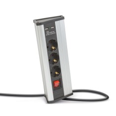 Delight Distribuitor col?ar - cu intrerupator - 3 x 250V, 16A - 2 x USB, 2,1A - carcasa din aluminiu foto