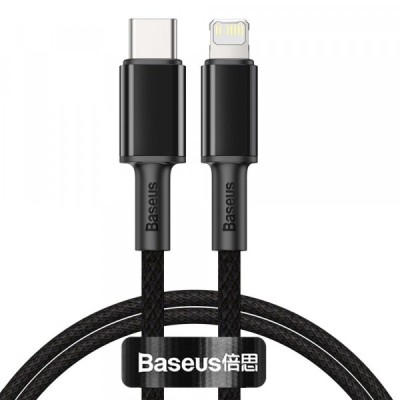 Cablu Date si Incarcare USB-C - Lightning Baseus High Density Braided, 20W, 1m, Negru CATLGD-01 foto
