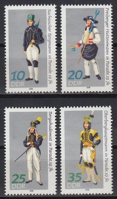 DDR 1978 - Costume tradiționale, minerit, metalurgie, serie neuzata