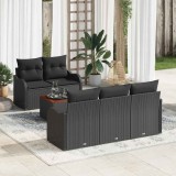 VidaXL Set de mobilă pentru grădină , 6 piese, cu perne, din rattan sintetic negru și lemn de acacia