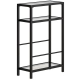 HOMCOM Măsuță de Cafea cu 3 Rafturi din Sticlă și Oțel 40x18x62 cm Negru | Aosom Romania