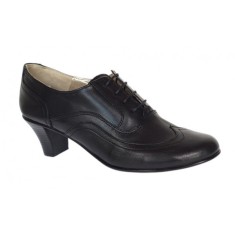 Pantofi dama casual din piele naturala box - Model Negru cu siret P17BL