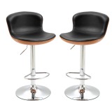 HOMCOM Set de 2 Taburet de Bar Design Contemporan &Icirc;nălțime șezut reglabil 64-85 cm rotire 360&deg; acoperire sintetică Negru Imitație Lemn | Aosom Romania