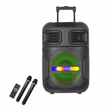 Sistem karaoke cu 2 microfoane wireless, boxa 120W PMPO, LED RGB