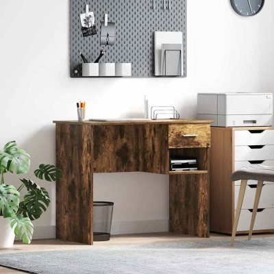 vidaXL Birou cu sertar Stejar afumat 90 x 49.5 x 75 cm Lemn compozit 869270 foto