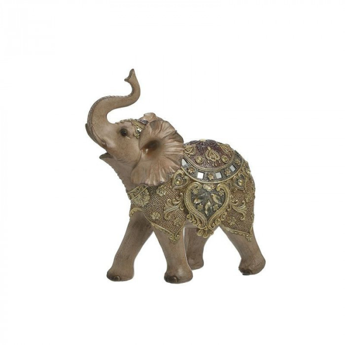 Elefant din rasina Brown Golden 23 cm x 10 cm x 26 cm