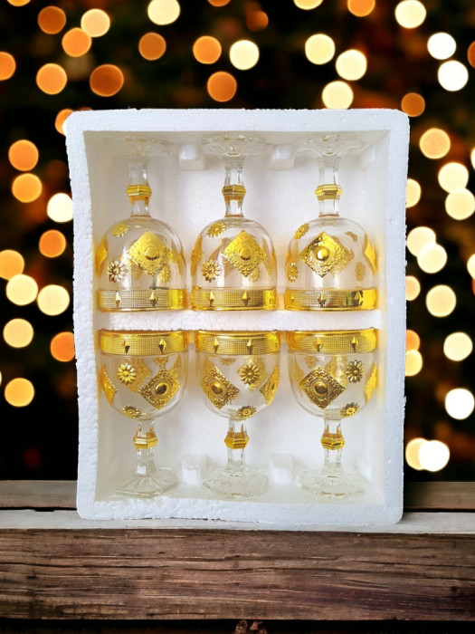 Set 6 pahare sticlă aurii