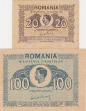 Lot 2 bancnote Rom&acirc;nia 1945 &ndash; 20 lei și 100 lei &ndash; Ministerul Finanțelor