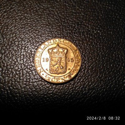 -Y- MONEDA INDIILE OLANDEZE , EAST INDIES 1/2 CENTS 1945 AUNC foto